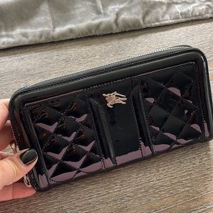 Burberry black patent zip around wallet